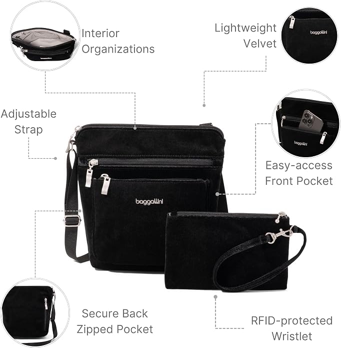Baggallini Pocket Crossbody Bags for Women 8x8 Small Lightweight Durable Water-resistant Travel Purse W/Rfid