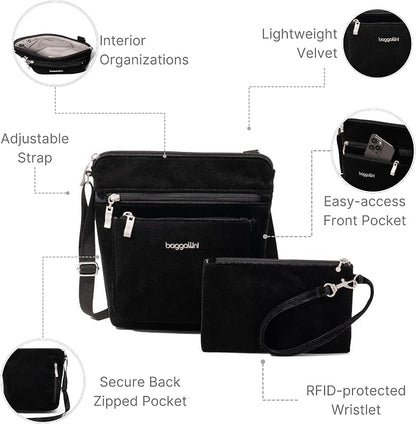 Baggallini Pocket Crossbody Bags for Women 8x8 Small Lightweight Durable Water-resistant Travel Purse W/Rfid