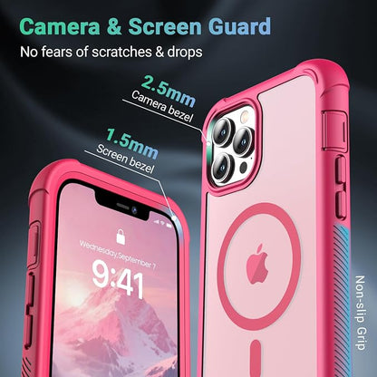 jaroco Magnetic for iPhone 12 Pro Max Case, [Compatible with MagSafe][Military Grade Drop Protection][Heavy Duty Protection][Non-Slip][Shockproof] 2-Layer Durable Bumper Phone Case 6.7''-Rose