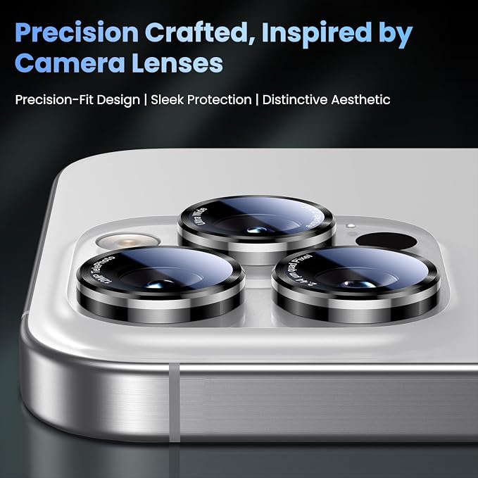 Uyiton for iPhone 17/16/15/14 (Pro Max & Pro) Camera Lens Protector - [Case-Friendly][Ultra-Thin] Military-Grade Tempered Glass Metal Camera Cover, Easy to Install, Black+Silver