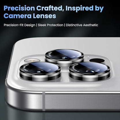 Uyiton for iPhone 17/16/15/14 (Pro Max & Pro) Camera Lens Protector - [Case-Friendly][Ultra-Thin] Military-Grade Tempered Glass Metal Camera Cover, Easy to Install, Black+Silver