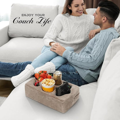 Couch Cup Holder Pillow,Couch Drink Holder,Rectangle Couch Caddy for Coffee Cup,Phone,Remote,Couch Cup Holder Tray for Bed,Car,Sofa,Table