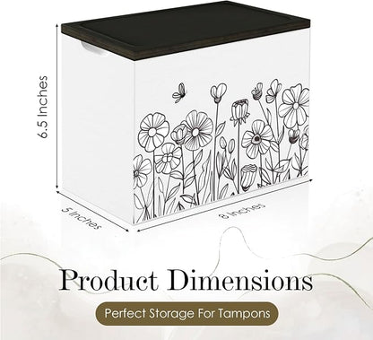 HOTCAN Discreet Tampon Holder for Bathroom with Vanity Tray Lid, Tampon Organizer for bathroom for Wall or Countertop Mount, Wood Pad Dispenser, Feminine Product Organizer (Floral)