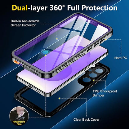 SPIDERCASE Upgraded for Samsung Galaxy S25 Case Waterproof,Built-in Screen & Camera Lens Protector[IP68 Underwater] [Military Grade Shockproof] Full Body Protection Phone Case,Purple/Clear