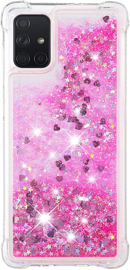 Glitter Case Silicone für Galaxy A71 Liquid Pink, Womens Girls Bling Liquid Floating Phone Case Bumper Cover Yellowing-Resistant Gel Silicone Protective Back Case compatible with Samsung Galaxy A71