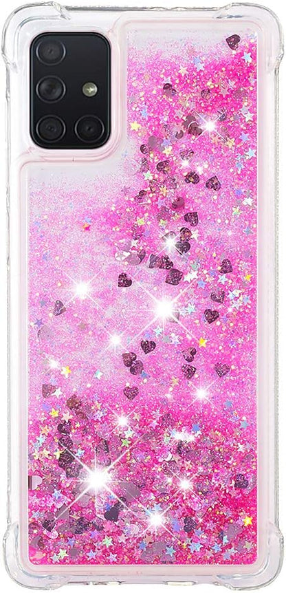 Glitter Case Silicone für Galaxy A71 Liquid Pink, Womens Girls Bling Liquid Floating Phone Case Bumper Cover Yellowing-Resistant Gel Silicone Protective Back Case compatible with Samsung Galaxy A71