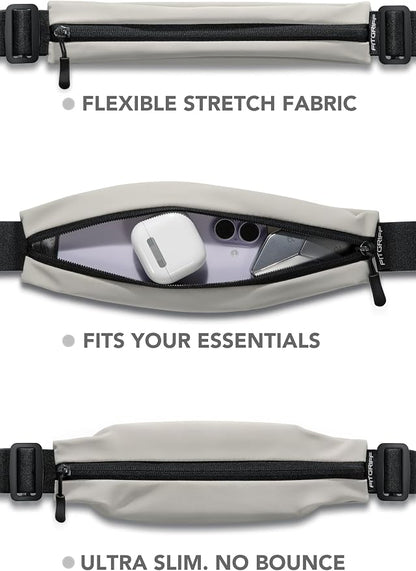 Fitgriff® Running Belt V2 for Men & Women - Slim Fanny Pack, Phone Holder for Jogging, (Fits All Cell Phones) - Money Belt, Runners Waist Pouch (Light Taupe, One Size (Waist 24.4 – 43.3 inches))