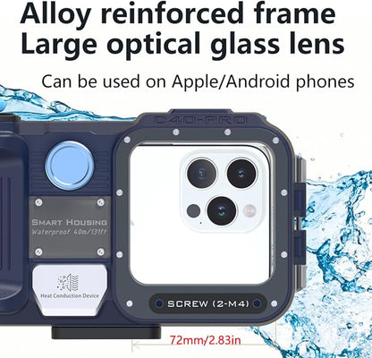 Universal Underwater Phone Case for Snorkeling and Diving, [131FT/40M] Professional Scuba Dive Waterproof Phone Case for iPhone and Android, Easy Camera Controls/Underwater Photo & Video