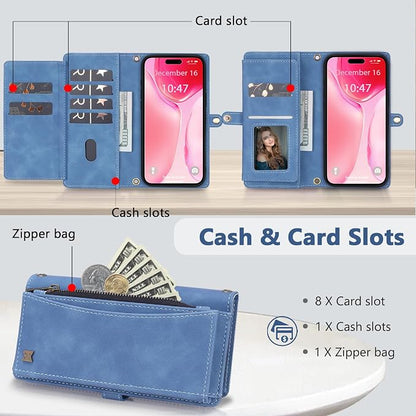 Wallet Case for iPhone 15 Plus with Card Holder/Crossbody Wallet/Strap| RFID Blocking | Magnetic | Kickstand | Detachable | PU Leather Phone Case for iPhone 15 Plus,6.7 in,Sky Blue
