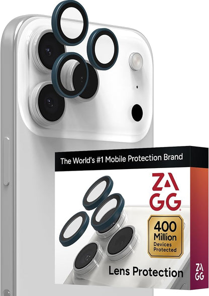 ZAGG iPhone Camera Lens Protector for iPhone 17/16/15 Pro and Pro Max Models - Blue, Camera Ring, Maximum Impact & Scratch Protection, Anti-Reflective Technology, Smudge-Resistant, Glass Elite