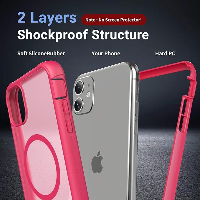 jaroco Magnetic for iPhone 11 Case, [Compatible with MagSafe][Military Grade Drop Protection][Heavy Duty Protection][Non-Slip][Shockproof] 2-Layer Durable Bumper Phone Case 6.1''-Rose