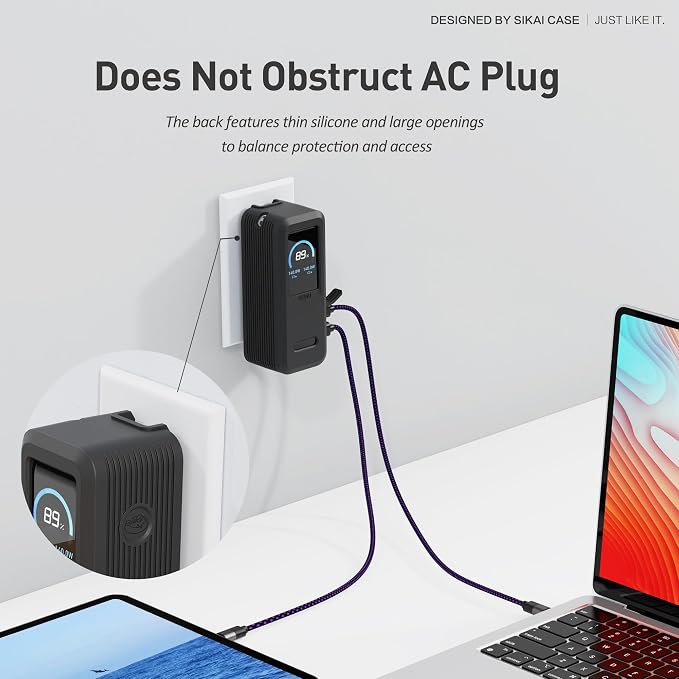SIKAI CASE Silicone Case for Anker Prime Power Bank 9,600mAh 65W Raised Edges Design for AC Plug Integrated Dust Plug Precise Opening Compatible with Anker 65W Prime Power Bank Protective Case (Black)