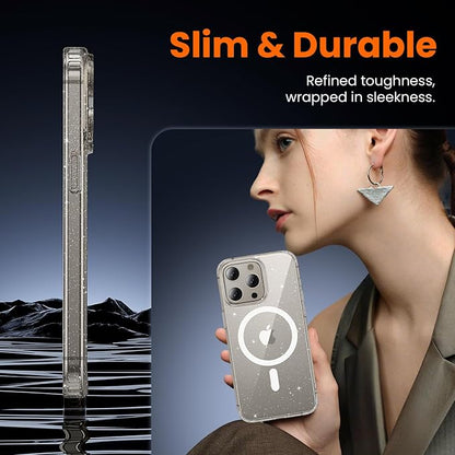 3 in 1 for iPhone 15 Pro Case Clear with MagSafe, Not Yellowing, Screen Protector*1 Camera Lens Protector*1, Military-Grade Protection for iPhone 15 Pro Phone Case 6.1 inch Clear Glitter