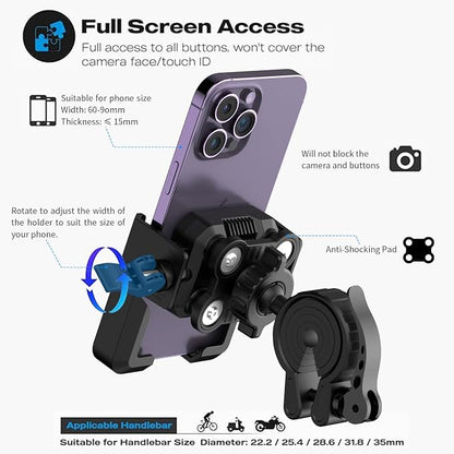 RESPECTED BRO Motorcycle-Phone-Mount & Bike Phone Holder - Durable Phone Holder for Bike and Motorcycle, Bicycle Phone Mount, Fits All Smartphones (Black)