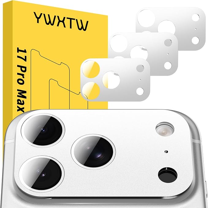 YWXTW [0 Bubbles for iPhone 17 Pro Max Camera Protector, Full Coverage Tempered Glass Lens Screen Protector for iPhone 17 Pro Max Accessories, Case Friendly, HD Clear, 3 Pack (Silver)