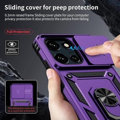 Weycolor for Moto G Stylus 2025 Case with Camera Lens Cover, HD Screen Protector, 10 FT Military Grade Drop Protection, Magnetic Ring Holder Kickstand Protective Phone Case, Deep Purple
