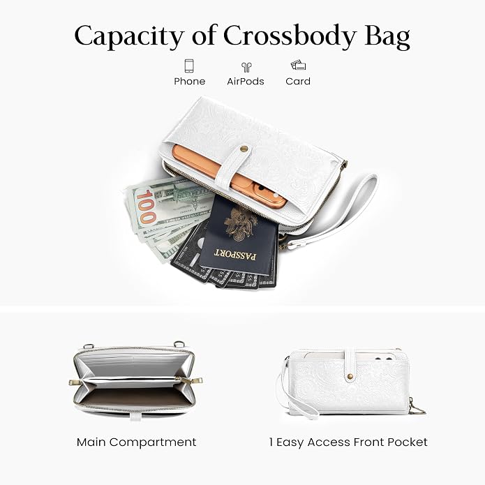 befen Leather Wristlet Wallet for Women Cell Phone Purse with Built in Wallet Vintage Leather Crossdody Bag Clutch Purse