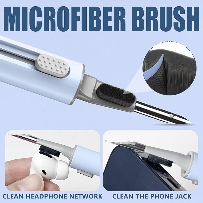 【1 Pack】 Cleaner Kit for AirPods Pro 1 2 3 Earbuds,Cleaning Kit Pen Shape with Soft Brush Flocking Sponge Tool for Bluetooth Earphones Headphones Charging Case,Phone,Camera and Computer(Blue)