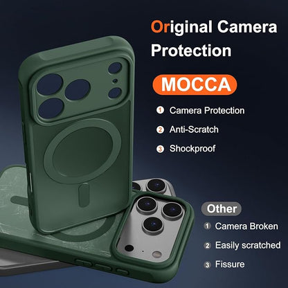 MOCCA Magnetic for iPhone 17 Pro Case, (Compatible with Magsafe) (16FT Military Grade Protection) Full Camera Protection Anti-Fingerprint Slim Translucent Matte Phone Cover 6.3",Midnight Green