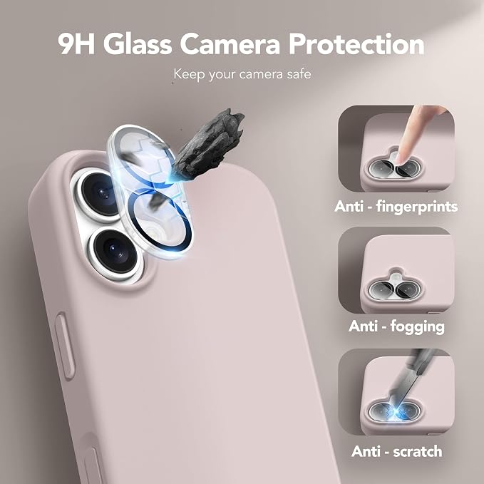 GONEZ Magnetic for iPhone 16 Case, Compatible with MagSafe, [Screen Protector + Camera Lens Protector], Liquid Silicone Shockproof Protective Phone Case for iPhone 16 6.1", Light Taro