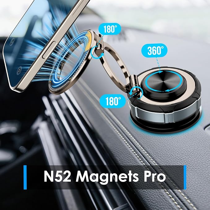 Magnetic Car Phone Holder for Mag-Safe [108+LBS Suction & 3200gf Magnetic] 360° Adjustable Ultra Suction Cup Phone Holders for Your Car/Gym/Mirror, Car Mount for iPhone & Android