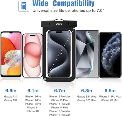 JOTO Waterproof Phone Pouch IPX8 Universal Waterproof Case Dry Bag Phone Protector for iPhone 17 Air 16 15 14 13 12 11 Pro Max Plus XS XR Galaxy S23 S22 S21 S20 Pixel Up to 7" -4 Pack, Black & Clear