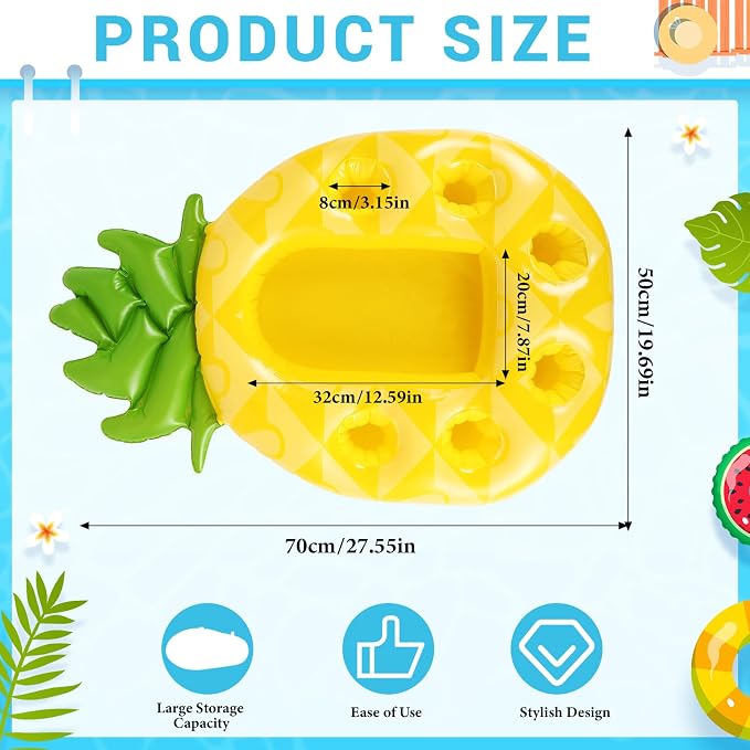 FillTouch Floating Drink Holder for Pool, Floating Cabana Bar, Hot Tub Drink Holder for Adults, Inflatable Pool Accessories(Classic Pineapple)