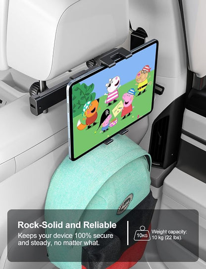 PLDHPRO Car Headrest Tablet Holder, Tablet Mount for Car Backseat for Kids, Road Trip Essentials Compatible with iPhone, iPad, Galaxy Tab, 5.1''-15.6'' Devices, Travel Head Rest Must Accessories