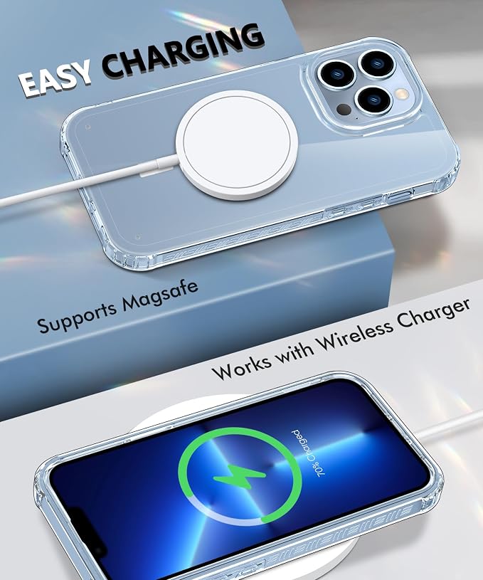 Compatible with iPhone 13 Pro Max Case Clear, Built-in Screen Protector, with Camera Lens Protector, [Compatible with MagSafe] Full Body Phone Case, Protective Cover for 13 ProMax 6.7" (Clear)