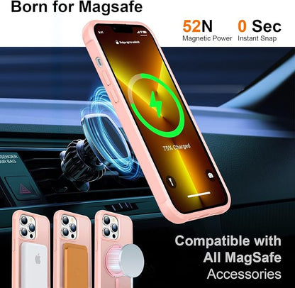 360° Magnetic Swivel Ring for iPhone 13 pro case, Built-in Metal Stand and Ring Holder, Magsafe Compatible, Military Grade Protection, Shock Resistant - Pink