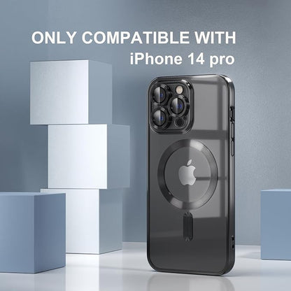 Misea Magnetic for iPhone 14 Pro Case Compatible with MagSafe [Never Yellowing] [Military Grade Drop Protection] Full Camera Lens Protector Plating Soft Clear Phone Case for Women Girls, Black