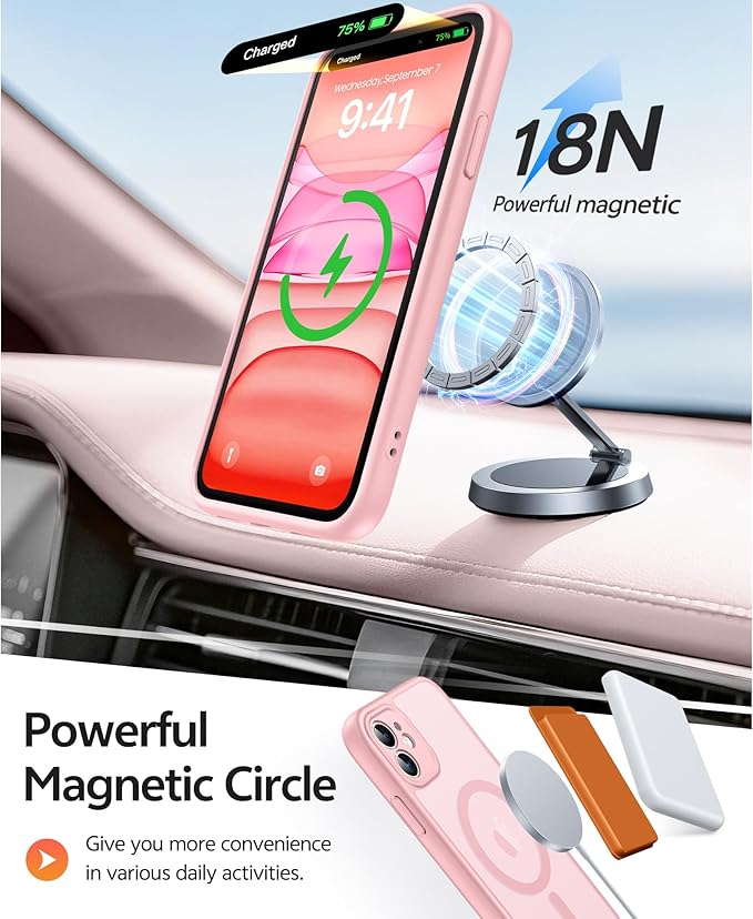 FNTCASE for iPhone 11 Case: [Compatible with Magsafe] Translucent Matte Magnetic Cases [Full Camera Protection] Military Grade Shockproof Protective Phone Cover - Light Pink