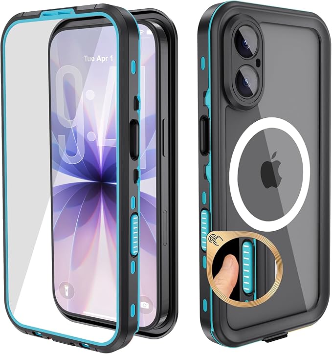Beasyjoy for iPhone 17 Case Waterproof, Built-in Screen Protector & Full Body Protection, Heavy Duty Rugged Military Shockproof Dustproof Case for Outdoor, Compatible with MagSafe, 6.3 inch Blue