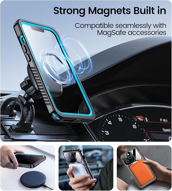 Temdan Magnetic for iPhone 13 Pro Case Waterproof,Built-in Screen Protector[IP68 Underwater][Upgrade Military Dropproof][Compatible with MagSafe] Full Body Shockproof for Phone Case 6.1''-Blue