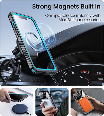 Temdan Magnetic for iPhone 13 Pro Case Waterproof,Built-in Screen Protector[IP68 Underwater][Upgrade Military Dropproof][Compatible with MagSafe] Full Body Shockproof for Phone Case 6.1''-Blue