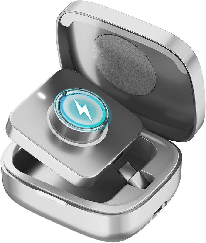 Wireless Charging Case for Oura Ring Gen 4 & 3 Charger, 1000mAh Portable Travel Power Station Fits All-Sized Oura Ring 4 & 3, 30-Day Runtime (Official Charger NOT Included)(Silver)