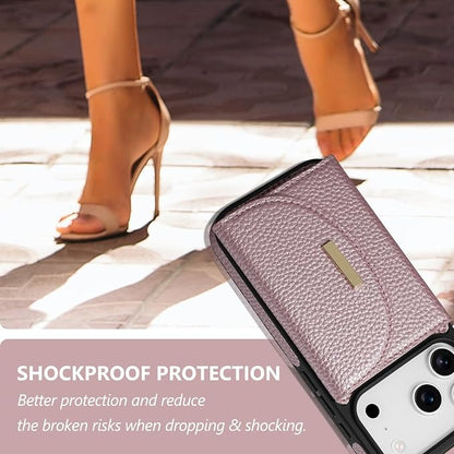 Keallce Wallet Case for iPhone 17 Pro 6.3'', Flip Case with RFID Blocking Card Holder Slots Kickstand, PU Leather Protective Folio Cover for Women, Rosegold