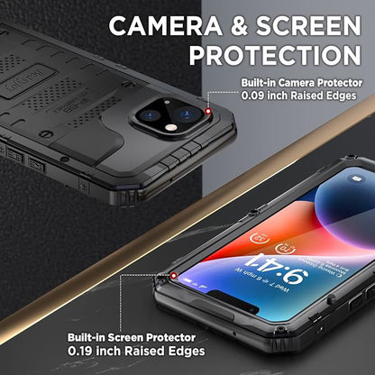 Beasyjoy for iPhone 14 Plus Case, IP68 Waterproof Metal Heavy Duty Defender Case with Built-in Screen Protector, Military Grade Full Body Protective Defender Shockproof Rugged Cover 6.7 Inch, Black