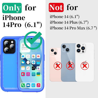 Cozycase Compatible with iPhone 14 Pro Waterproof Case - Full Body Shockproof Dustproof Dropproof Built in Screen Protector Rugged Waterproof Case for iPhone 14 Pro 6.1 Inche Blue
