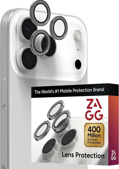 ZAGG iPhone Camera Lens Protector for iPhone 17/16/15 Pro and Pro Max Models - Silver Glitter, Camera Ring, Maximum Impact & Scratch Protection, Anti-Reflective Technology, Glass Elite