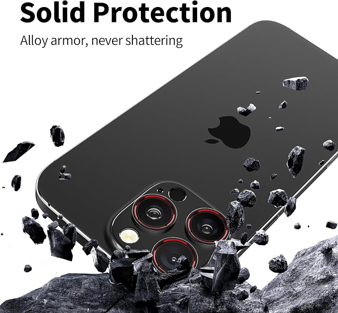 Ultra-Slim Aluminum Alloy Lens Cover for iPhone 14-16 pro - Metal Camera Bumper Frame Only -Scratch Resistant, Easy Installation, Black-red