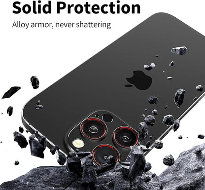 Ultra-Slim Aluminum Alloy Lens Cover for iPhone 14-16 pro - Metal Camera Bumper Frame Only -Scratch Resistant, Easy Installation, Black-red