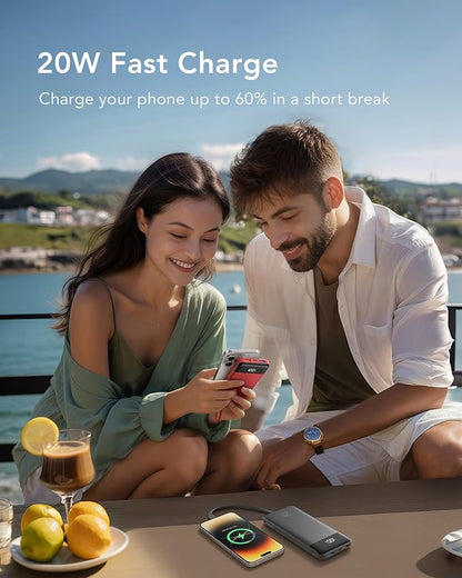 charmast 20000mAh Portable Charger with Built in Cables, 22.5W Travel Power Bank Fast Charging, USB C Cell Phone Battery Pack for iPhone 16/15/14/13/12/11 Series, iPad, Samsung, Android, Tablet
