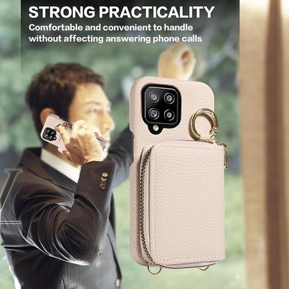 Wallet Case for Samsung Galaxy A22 4G 6.4 inch with Shoulder Strap Ring Buckle, PU Leather Zipper Organ Purse, Credit Card Holder Stand Phone Cover for M32 M22 F22 A 22 22A G4 Women Men White