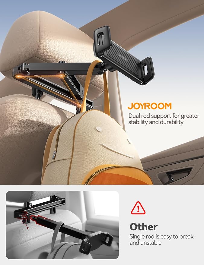 JOYROOM Tablet iPad Holder for Car Headrest, [Triangle Structure] iPad Car Mount Backseat, Road Trip Essentials for Kids, Tablet Car Mount for iPad Pro, Air, Mini, Galaxy, Switch, 4.7-13" Device
