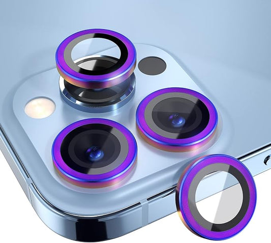 Choiche Compatible for iPhone 13 Pro/iPhone 13 Pro Max Camera Lens Protector, 9H Tempered Glass Camera Cover Screen Protector Metal Ring Decoration Accessories (Colorful)