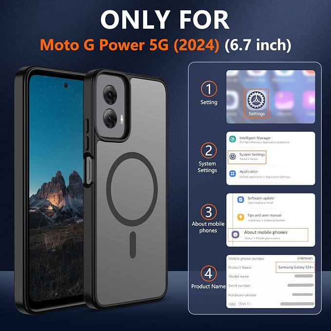 for Motorola Moto G Power 2024 Case Magnetic,Translucent Matte Compatible with Magsafe [Military-Grade Protection] with Screen Protector Shockproof Protective Case for Moto G Power 2024-Black