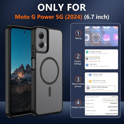 for Motorola Moto G Power 2024 Case Magnetic,Translucent Matte Compatible with Magsafe [Military-Grade Protection] with Screen Protector Shockproof Protective Case for Moto G Power 2024-Black