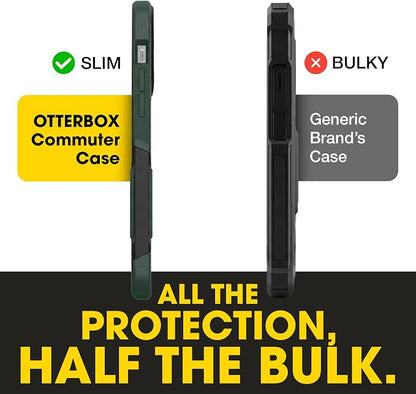 OtterBox iPhone 16e, 15, 14, & 13 Commuter Series Case - Slim & Tough, Pocket-Friendly, with Port Protection - Black/Green