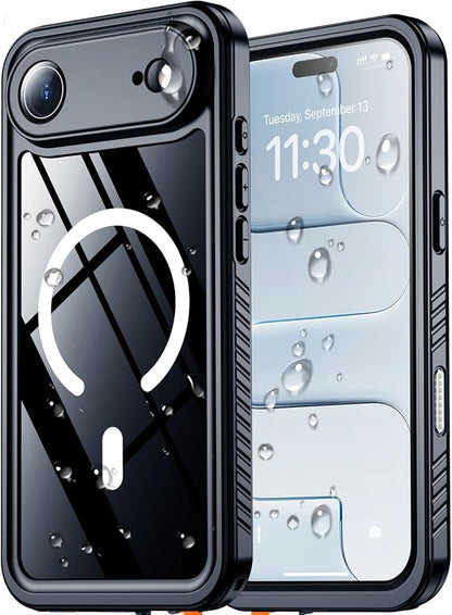 SPIDERCASE Magnetic for iPhone Air Case Waterproof, Built-in Lens & Screen Protector,[IP68 Underwater][15FT Military Shockproof] [Dustproof] Full Body Protection Cover for iPhone 17 Air 6.5’’,Black